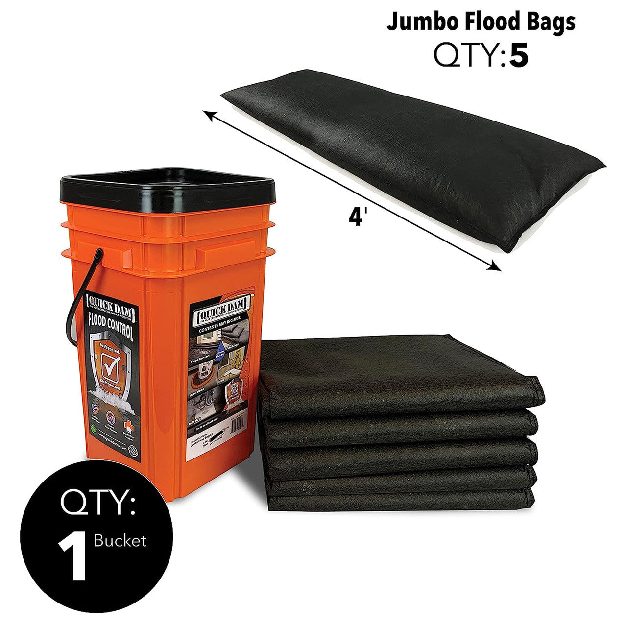 Quick Dam QDGG1248-5 Grab & Go Bucket - 5x Jumbo Flood Bags (5 Piece)
