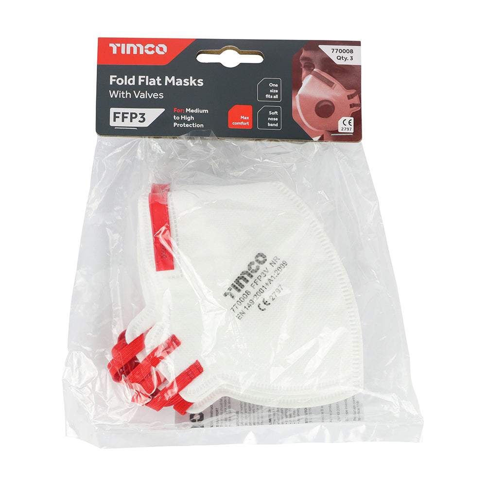 FFP3 Fold Flat Masks with Valve One Size Pack of 3