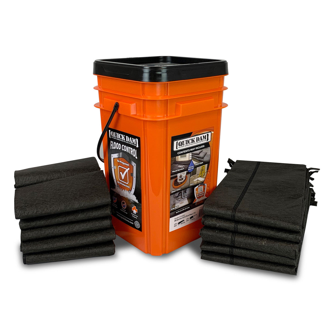 Quick Dam QDGGCO Grab & Go Bucket Combo - 5x 1.5m/5ft Flood Barriers, 10x Flood Bags (15 Piece)